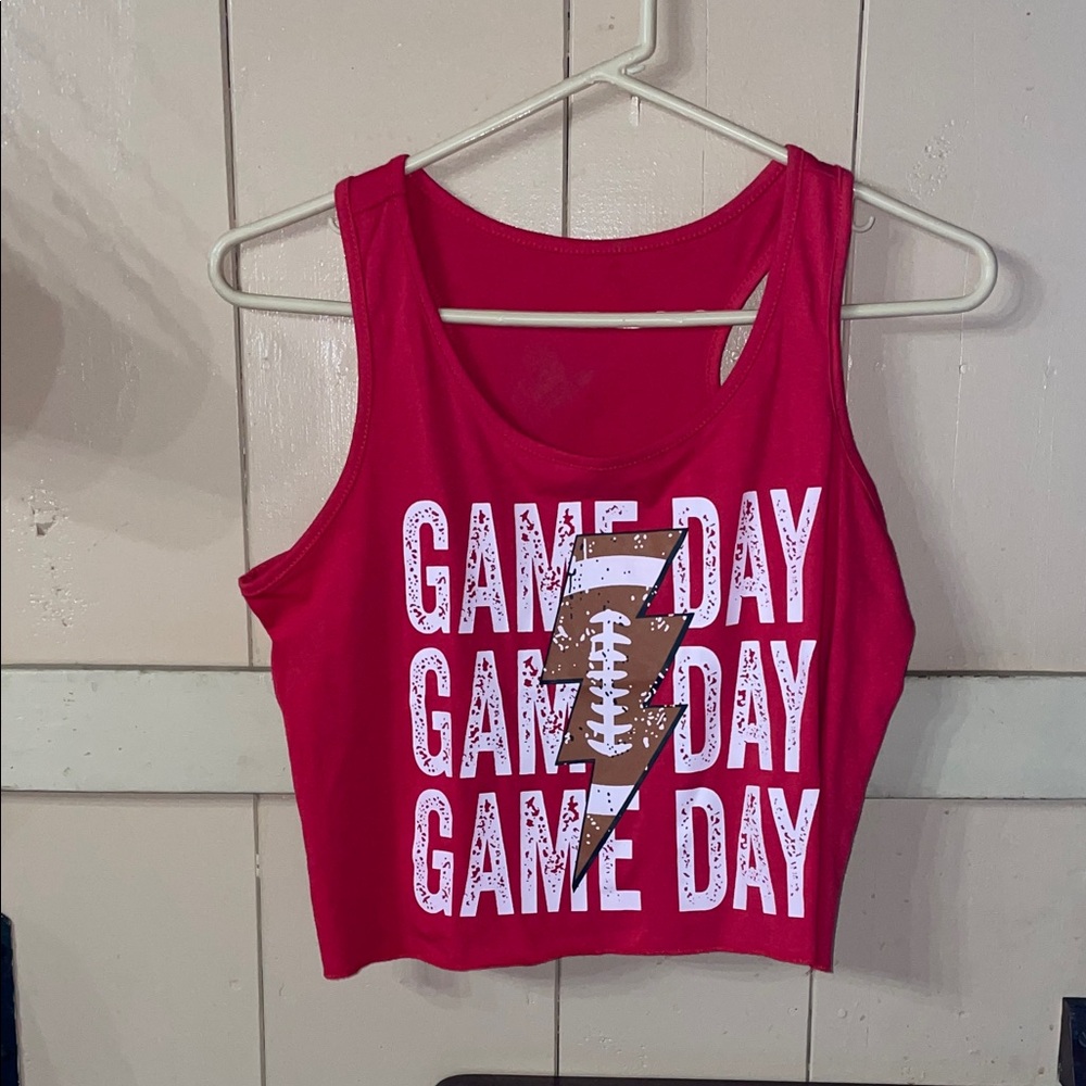 Red Game Day Football Cropped Tank Top, size small